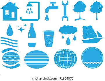 set of blue isolated water many objects with tools