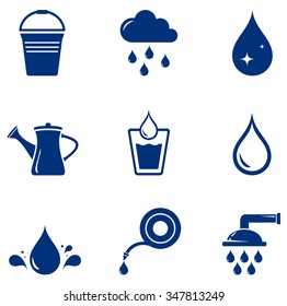 set blue isolated watering icons on white background