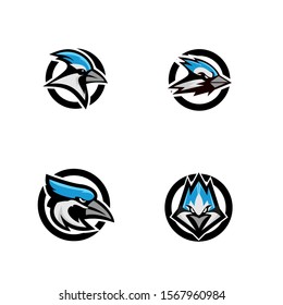 set of blue jay bird color head mascot logo icon designs vector illustration