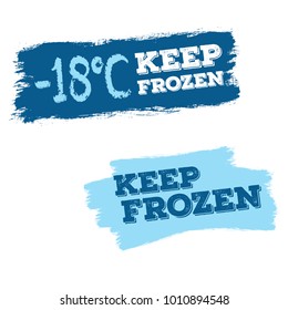 Set of blue keep frozen product minus eighteen degrees badges, stickers with snowflake vector.