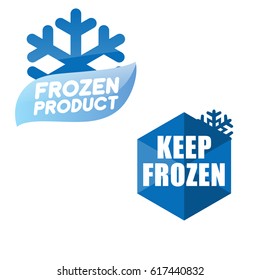 Set of blue keep frozen product badges, stickers with snowflake vector.