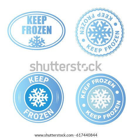Set of blue keep frozen product badges, stickers with snowflake vector.