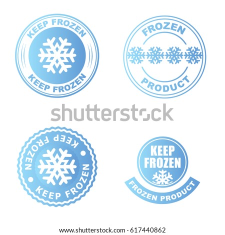 Set of blue keep frozen product badges, stickers with snowflake vector.