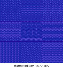 Set of blue knitting patterns