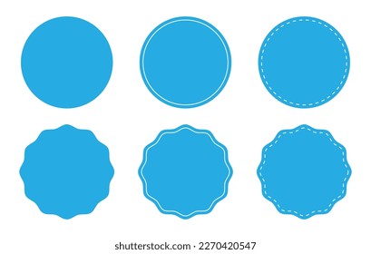 Set blue labels and badges. Logo circle stamp. Round zig-zag stitched circle set. Circle Template for logos, stickers and business. Blue paper tags round stickers with shadows. Vector Illustrations.