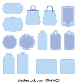 Set of blue labels and tags isolated on white background. Vector