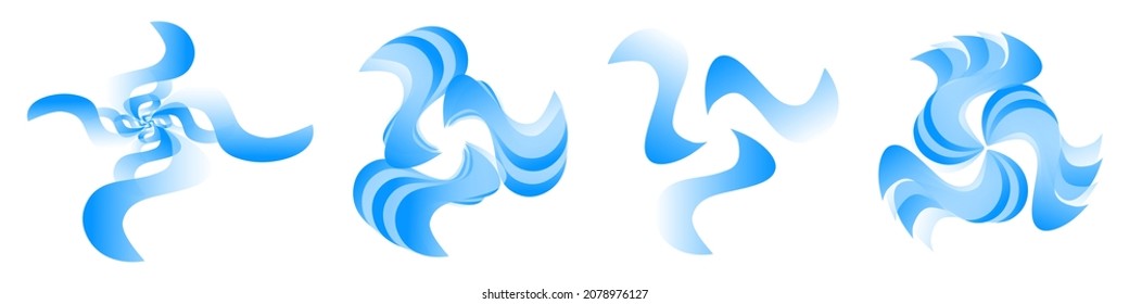 Conjunto de hélices abstractas de gradiente de capas azules aisladas sobre fondo blanco.  Vector, eps10.