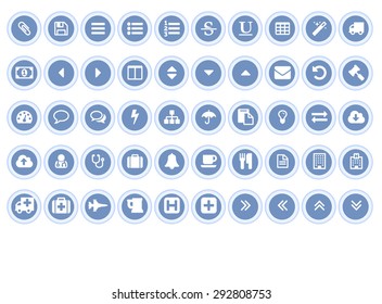 Set of blue light buttons. Can be used for website or applications development