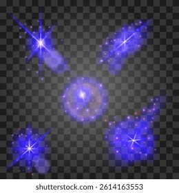 Set of blue light effects isolated on transparent background. Vector illustration.