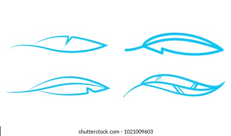 Set blue light icon logo feather. Minimally minimal modern line logotype. Graphic design, vector style isolated white background