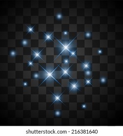 Set of blue light sparkles on a transparent background vector