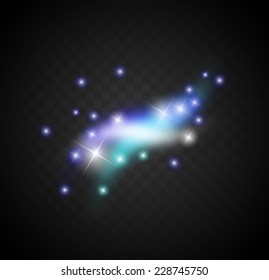 Set of blue light sparkles on a transparent background vector