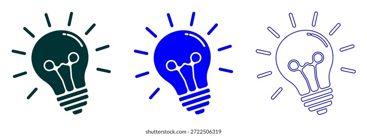​A set of blue lightbulbs in different styles, symbolizing creativity, energy efficiency, and environmental friendly solutions for modern designs