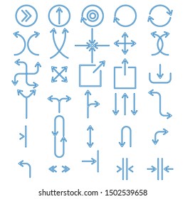 Set of blue line arrows. Simple vector illustration.