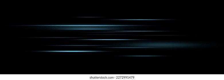 Set of blue lines, laser beams, bright light beams with sparkles and dust on a black background. vector illustration	
