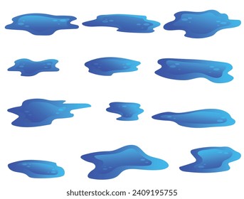 Set of blue liquid clipart vector. WAter puddle illustration