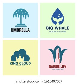 Set Blue Logo Template Elegant Design Minimalist Negative Space Concept Great For Branding