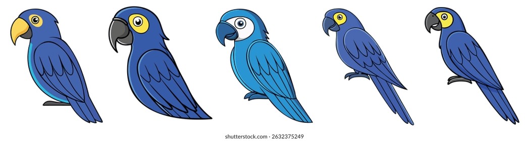 Set of Blue Macaw Parrots vector illustration