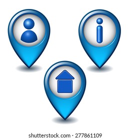 Set of blue map pointer icon. Vector illustration