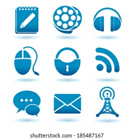 set of blue media icons