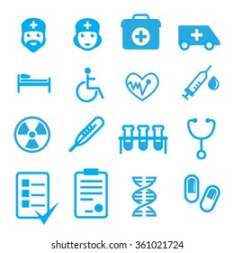 Set of blue medical items