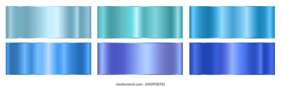 A set of blue metallic gradients on a white background. Metallic gradient effects for the design of text and bulletin boards, infographics. Metal banner. Vector EPS 10.