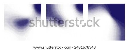 Set of blue minimalistic retro shapes. Backgrounds with pixel monochrome gradient. Square bitmap elements.