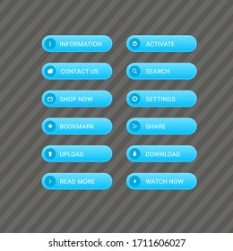 Set of  blue modern buttons for web site and ui. Vector icon button design.