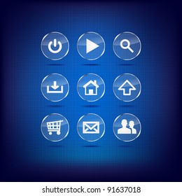 Set of blue modern glass web buttons/icons