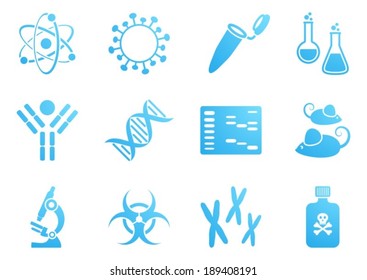 Set of blue modern molecular biology science icons