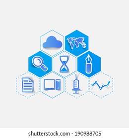 Set of blue modern sticker icons