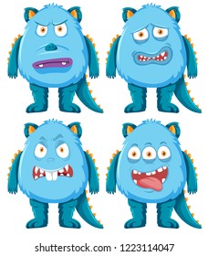 Set of blue monster character illustration