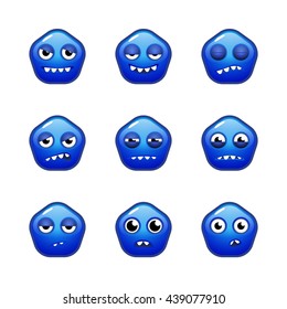Set blue of monsters with different emotions