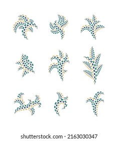 set of blue mosaic floral elements for design