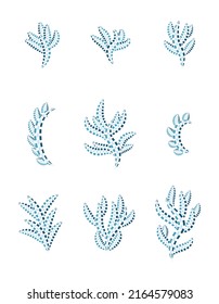 set of blue mosaic floral elements for design