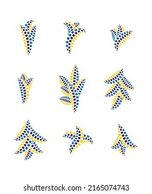 set of blue mosaic floral elements for design