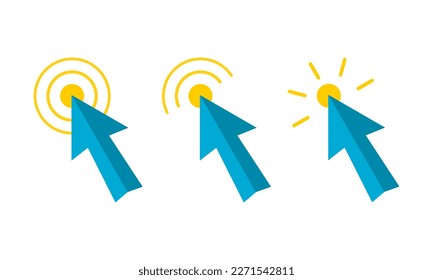 Set blue mouse arrow clicking icon flat vector design