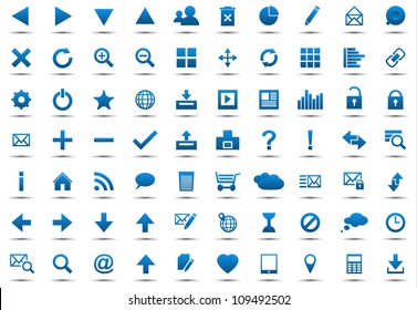 Set of blue navigation web icons isolated on white background