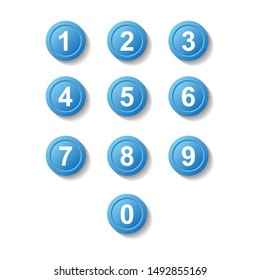 set blue number button icon with shadow