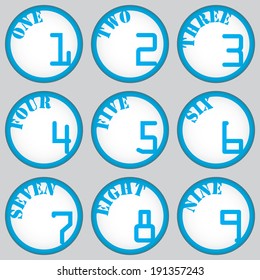 set of blue number and text 
