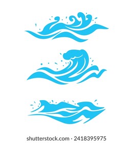 set of blue ocean wave design. river flow sign and symbol.