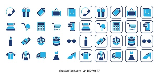 Set of Blue Online Shop Icon Business Templates