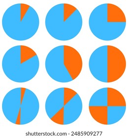 Set of blue and orange circles. Various progress stages in vector. Clean and simple design. Perfect for data visualization.