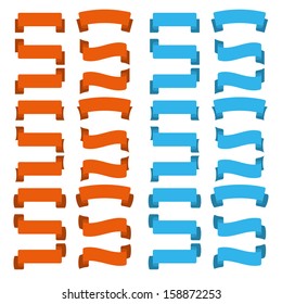 Set of blue and orange clean retro flat ribbons