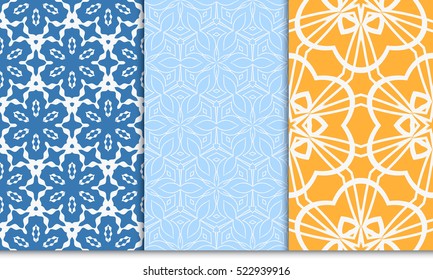 set of blue, orange color floral ornament. modern pattern. seamless vector illustration