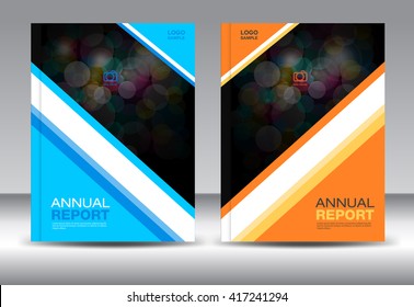 Set blue and orange Cover Template, annual report, brochure flyer, presentation, book, polygon background, poster