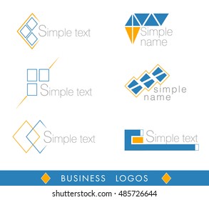 set blue and orange logos. Linear logos consisting of geometric shapes.