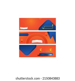 set of blue and orange podium mockup templates for filling text and products. orange orange background. minimalist trend background circle