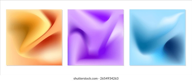 SET AZUL NARANJA PÚRPURA GRADIENTE LÍQUIDO COLOR BORROSO. Plantilla DE VECTOR DE DISEÑO DE FONDO CUADRADO BUENO PARA CARTEL, FONDO DE PANTALLA, CUBIERTA, CARTEL, VOLANTE, REDES SOCIALES, TARJETA DE FELICITACIÓN