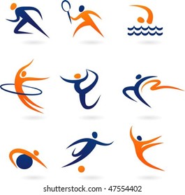 Set of blue and orange sport icons